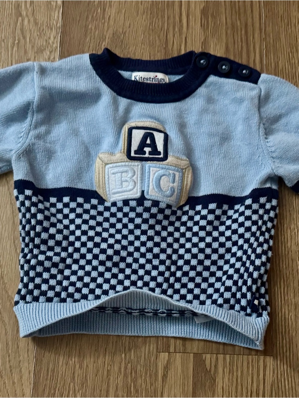 Hartstrings Light Blue and Navy ABC Knit Sweater